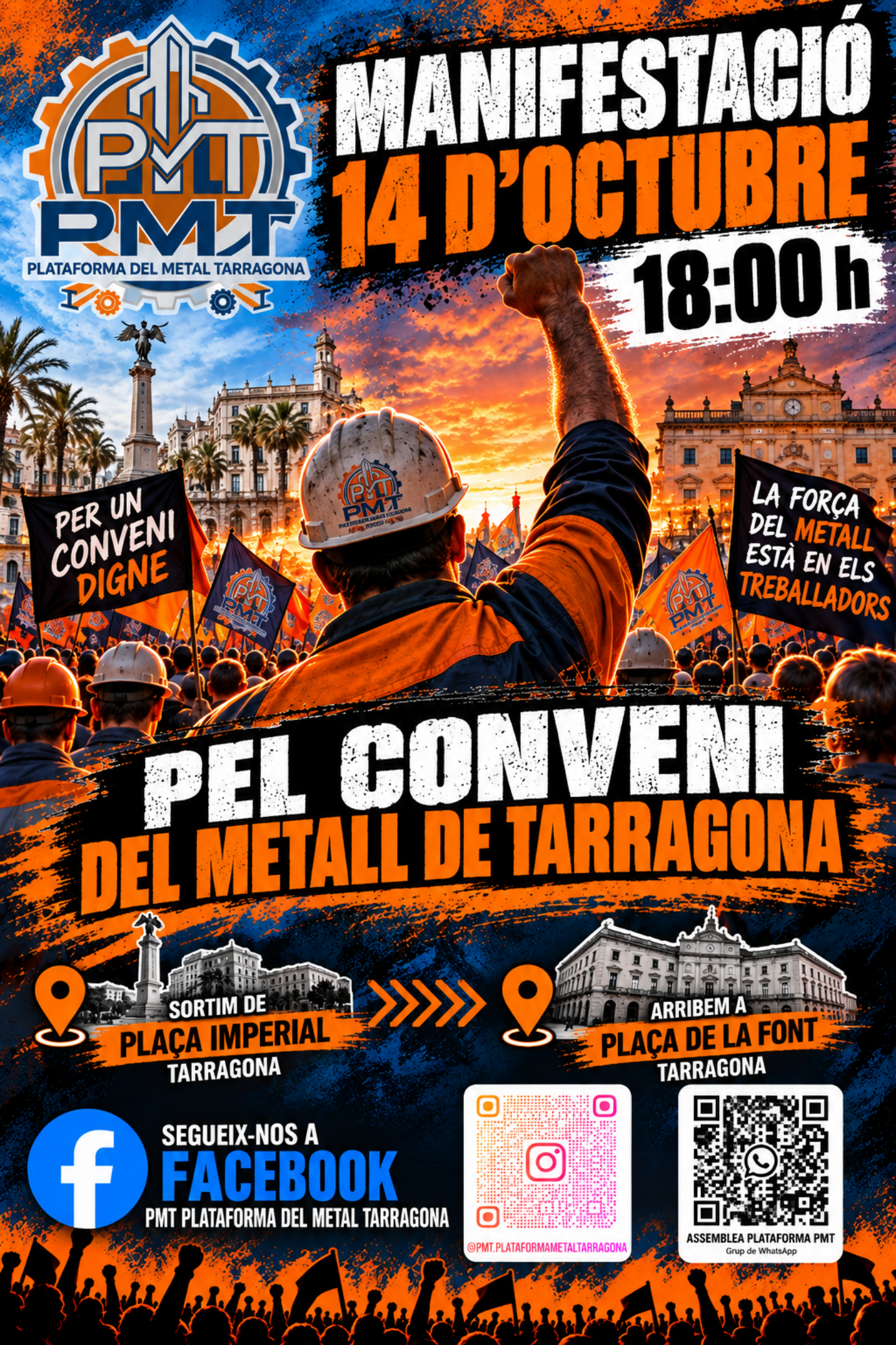 Cartell en català de la manifestació PMT del 14 d'octubre